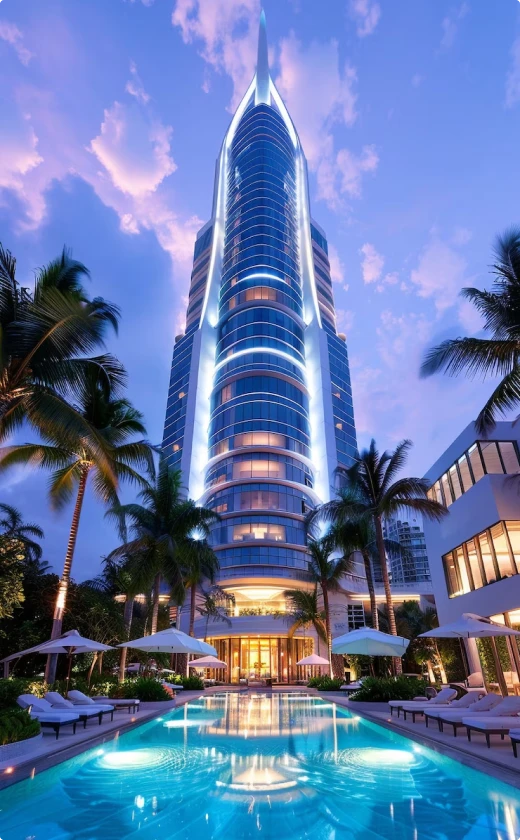 Modern luxury building with pool